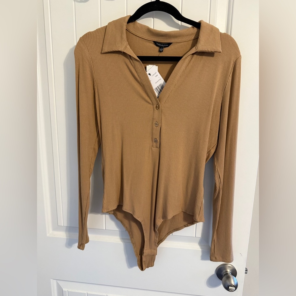 Camel Ribbed Long Sleeve Bodysuit